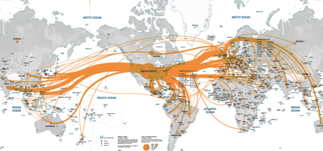 2008 map of global telecommunications traffic